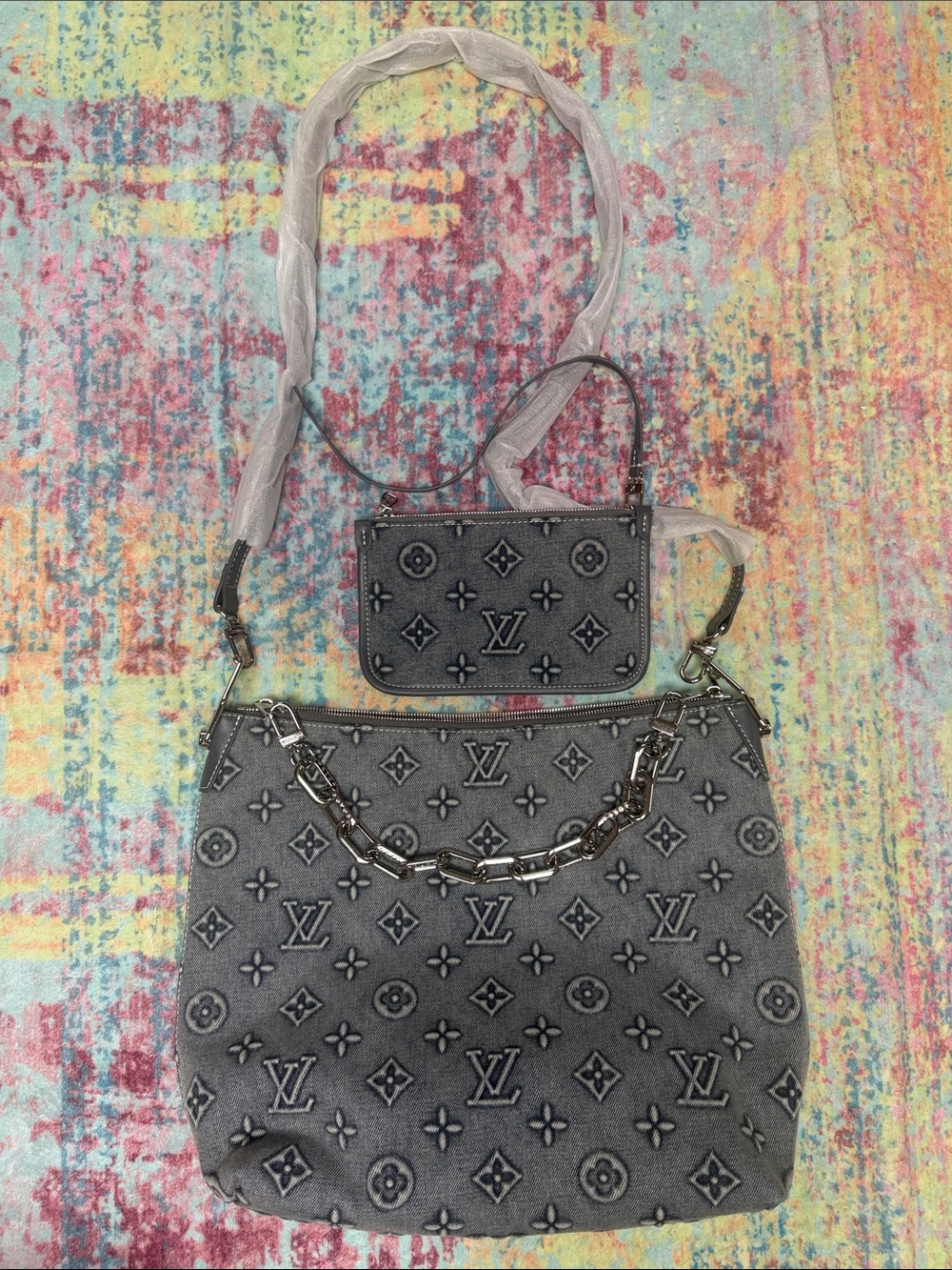 Gray Monogram Shoulder Bag and Mini Pouch
